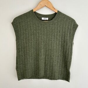 Wilt Ribbed Knit Popover Sweater Womens Medium Olive Soft Relaxed Casual